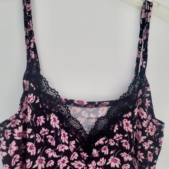 Lingerie Set Robe & Chemise Ditzy Pink Floral on Black Lace Detail Loungey Comfy - Picture 3 of 10